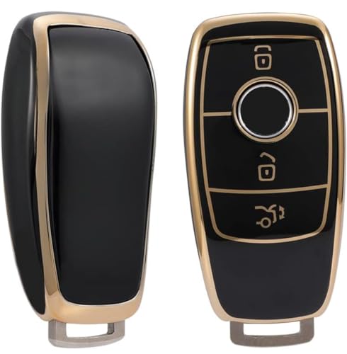 Image of TPU Car Key Cover Black & Golden Compatible for Mercedes E-Class S-Class A-Class C-Class G-Class (Mercedes, 2 Button Push Smart Key)