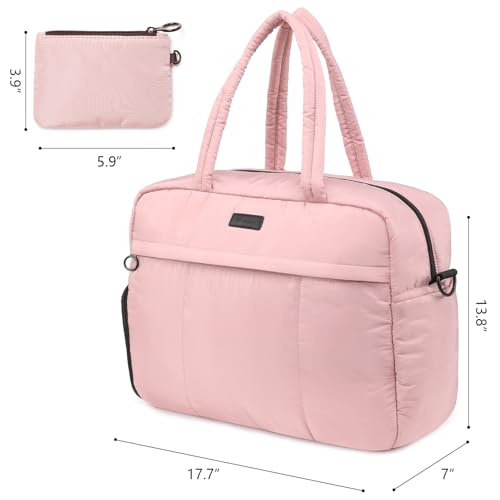 JourCraf Puffy Sports Tote Puffer Gym Bag, Travel Duffel Bag With Toiletry Bag, Shoes Compartment, Pink2