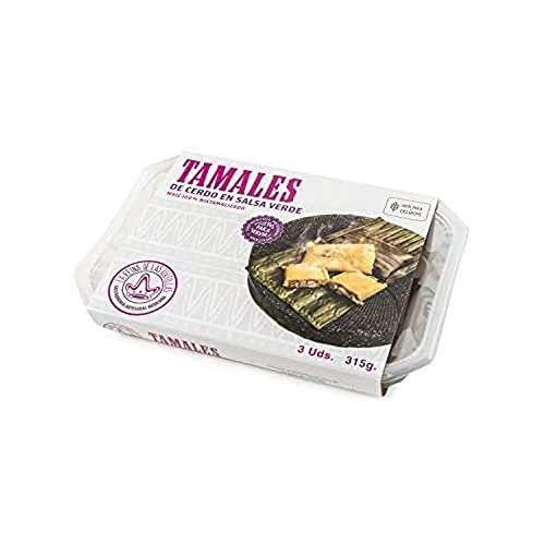 La Reina de las Tortillas - Líder europeo en gastronomía artesanal mexicana -Tamales de cerdo en salsa verde. Maíz 100% nixtamilizado. Aptos para Celiacos. 3 unidades. Caducidad 4 meses