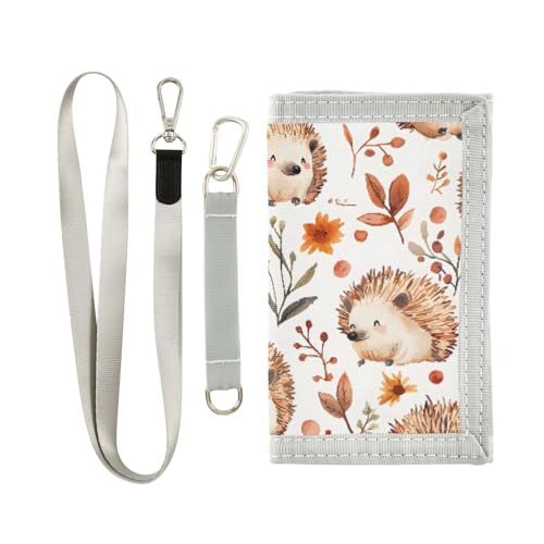 ALAZA Kids Wallets for Boys Girls Toddler Trifold Wallet Children Small Hedgehog Leaves Flower with Zipper Coin Pocket