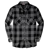 Mens Flannel Shirts Long Sleeve Flannel Shirt for Men Button Down Long Sleeve Shirts Regular Fit Mens Plaid Flannel Shirt Men's Casual Button Down Shirts, Large Grey/Black