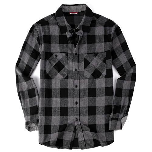Mens Flannel Shirts Long Sleeve Flannel Shirt for Men Button Down Long Sleeve Shirts Regular Fit Mens Plaid Flannel Shirt Men's Casual Button Down Shirts, XX-Large Grey/Black