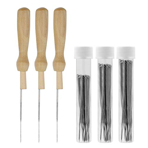Quwei 63 Pieces 3 Sizes Felting Needles Wool Felt Tools with 3 Pieces Clear Bottles and 3 Pieces Wooden Handles