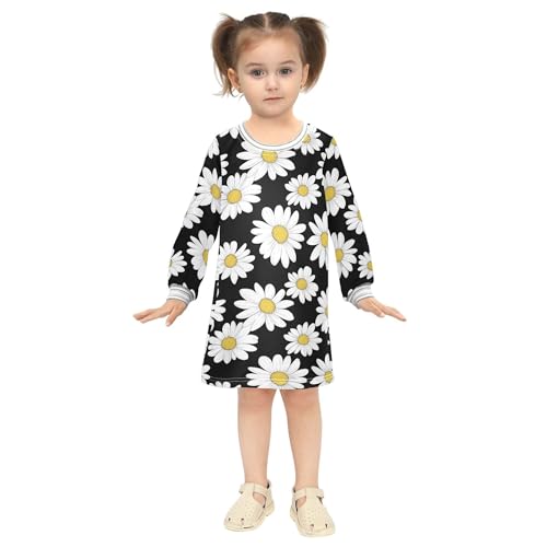 Daisy Flowers on Black Little Girl Princess Dress Pullover Toddler Party Clothes Outfit 2T4