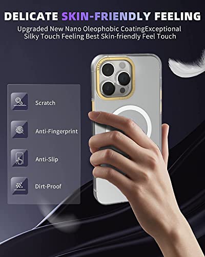 Image of eller sante SAN MagPro Frosted for iPhone 14 Pro Case Cover, 6 Feet Drop Protection, Shockproof, Scratch Resistant, Slim, Thin, Compatible with iPhone 14 Pro MagSafe Back Cover - White & Gold