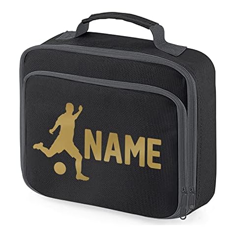 Absolutely Top Personalised School Lunch Bag Boys Girls Football Insulated Snack Box Kids Gift, Ink Black/Gold Print Cover