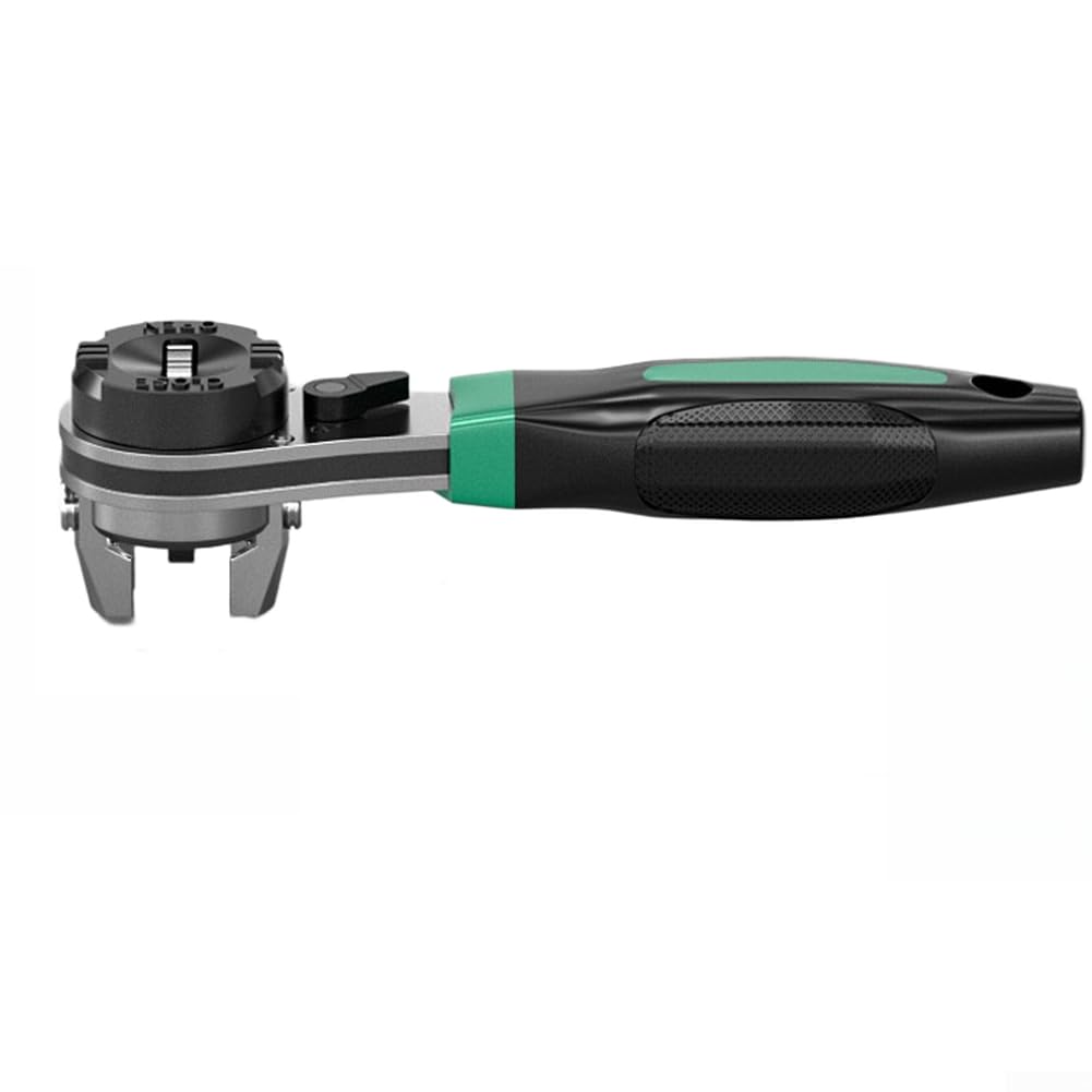 Llave de trinquete multifuncional 3 en 1 con engranaje de precisión de 60 dientes y mandíbula flexible de 6,35 mm a 22,5 mm para tareas mecánicas generales en acabado verde (C)