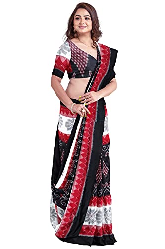 Image of Odisha Sambalpuri Handloom Ikat Women's Cotton Saree, Odisha Handloom Handmade Pure Cotton Khandua Saree, Ikkat Orissa Traditional Handloom Saree Without Blouse