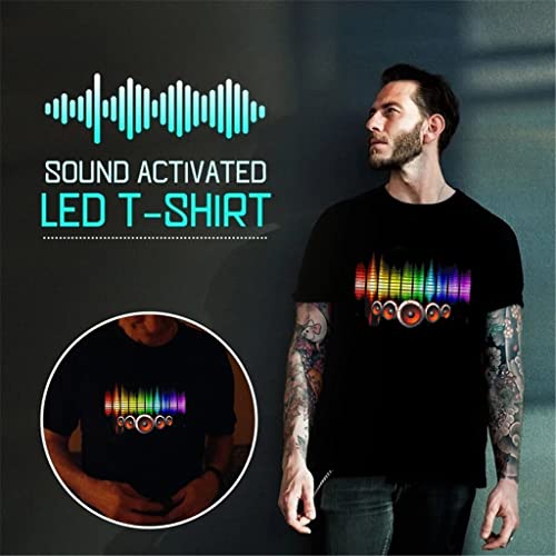 Bmisegm V Neck T Shirts Men Mens Cotton Flashing And Men Party Sound Disco T Down Glowing Activated Ledlight Shirt Up Dj Black #TOP2