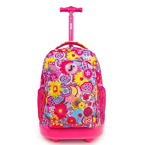 Image of J World Sunny Rolling Backpack for Kids. Roller Bag With Wheels, Poppy Pansy