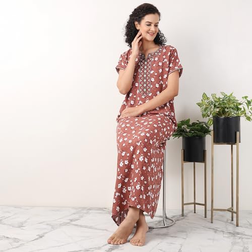 Image of Evolove Women's Viscose Liva Long Maxi Night Gown Nighty Dress with Pocket, Super Soft Comfortable (LNG-Rayon)