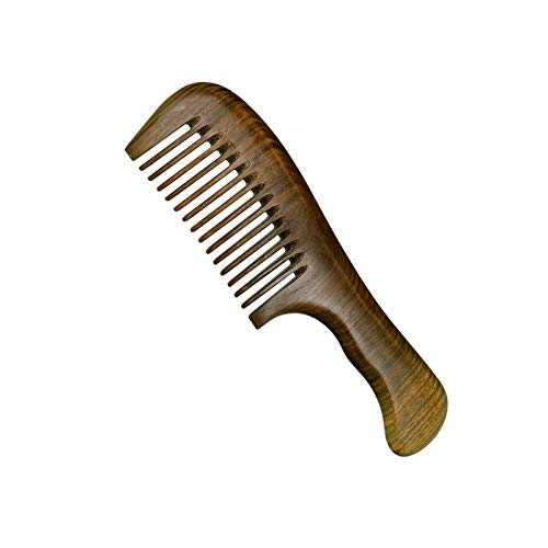 Natural Green Sandalwood Hair Comb Anti-Static Wooden Comb Handmade - Detangling Comb for Women Men ( Wide-tooth comb )