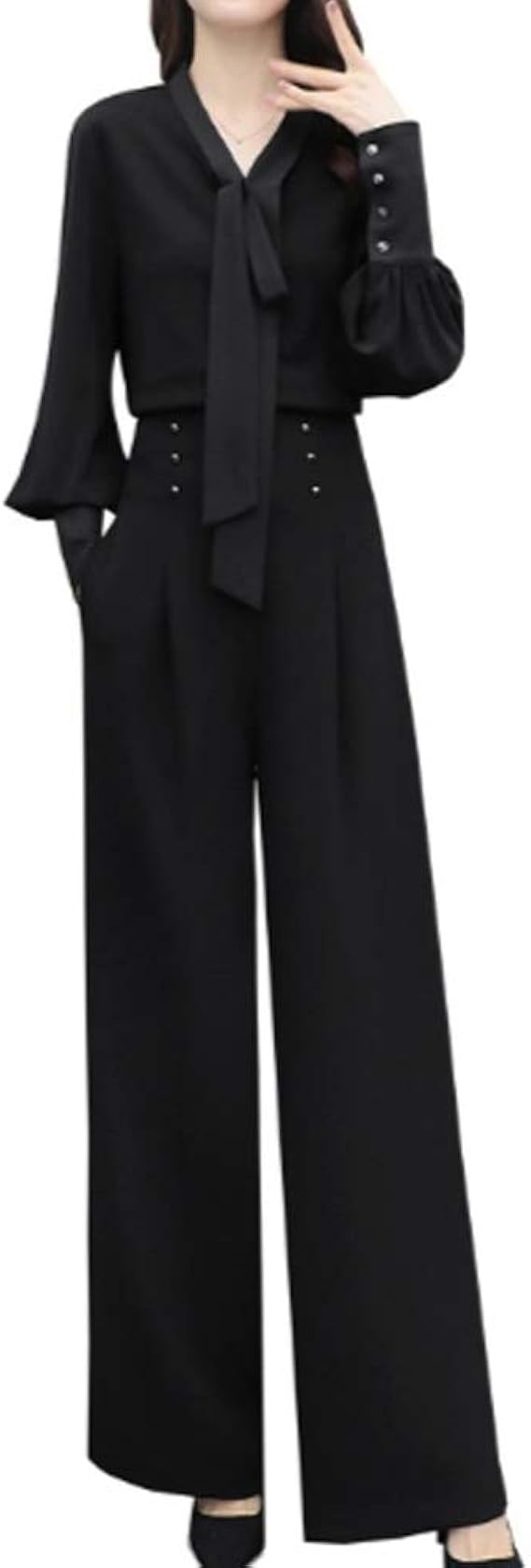 Amazon Kayaa セットアップ レディース パンツ ドレス 長袖トップ ワイドパンツ 2点セット パーティー フォーマル スーツ 結婚式 二次会 入園式 卒園式 入学式 卒業式 謝恩会 Ol 通勤 オフィス スーツ ブラック M パンツスーツ 通販