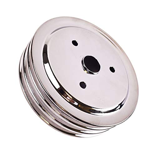 A-Team Performance - Crankshaft Pulley Triple-Groove For Swp Short Water Pump - Compatible With Small Block Chevy Sbc 262 265 267 283 302 305 307 327 350 400 Chrome Steel #TOP7