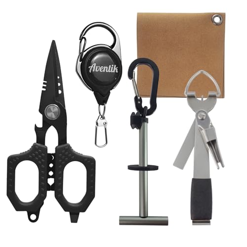 Eupheng Fly Fishing Tools Kit, 4.7" Pro Fishing Scissors, Fly Fishing Tying Knot Tool, Fly Fishing Tippet Spool Holder, Zinger Retractor and Dry Fly Patch