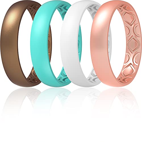 ThunderFit Women Breathable Eternity Pattern Silicone Wedding Rings Anniversary Bands 4mm Wide 1.5mm Thick, 4-Pack