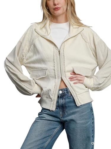 Fourth Dimension Club Womens Casual Bomber Jacket Distressed Raw Edge