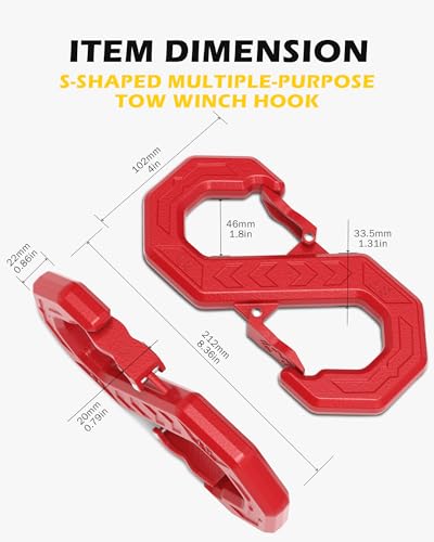Image of 3 /8 inch Tow Hook, S-Shaped Winch Hook, 33,000lbs Breaking Strength, G80 Heavy Duty Forged Steel, Fast Connect Easy Release Winch Shackle Towing Hook for Trucks, SUVs, ATVs, Trailers, Red