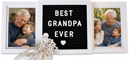Oak letters Personalized Grandparents Picture Frame Gift from Grandkids – Custom Photo Frame for Grandpa, Pop Pop, Poppy, Grandad, Gramps, Papaw – Double Picture Frame with Letter Board
