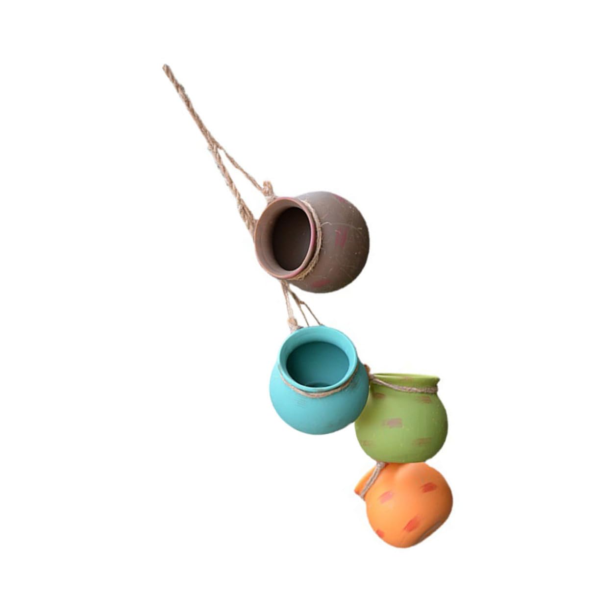 Décoration jardin avec ce set de pots rustiques durables suspendus en céramique véritable et corde