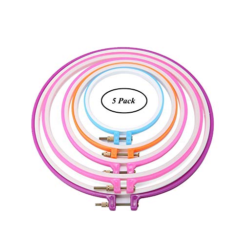 Aros de bordado SAIYU Círculo de bordado aro de punto de cruz de plástico para arte de bricolaje (5 paquete de, varios colores, 12.8 cm - 28 cm)