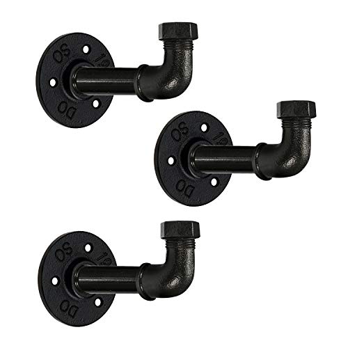 Sunmall Industrial Pipe Coat Hook Racks, Rustic Heavy Duty Wall Hooks For Hanging Clothes, Diy Black Towel Hook, Vintage Towel Holders For Bathrooms, Set Of 3 #TOP4