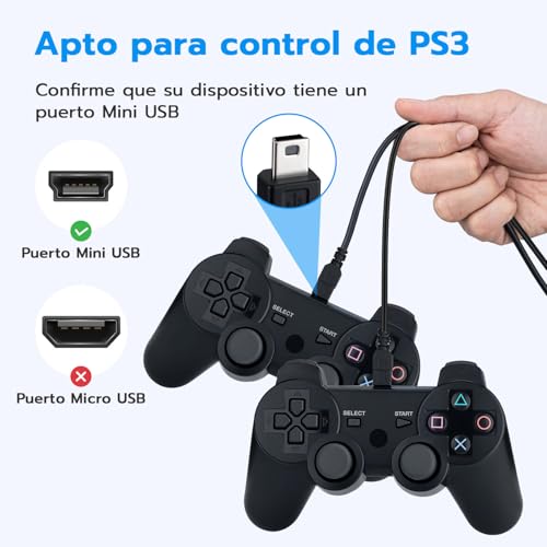 Mcbazel 2pcs Cable de Carga PS3 Mini USB 3M,Cable de Conexión y Carga USB-A a USB Mini para Dispositivos Puerto Mini USB Mando de PS3, Disco Duro Externo, Micrófono - Negro - imagen 2