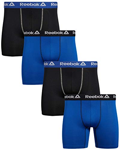 Reebok mens boxer briefs 4 pack, 6'' inseam, tag-free