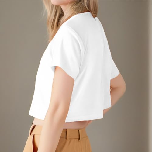 Image of Girls Cropped T-Shirt Short Sleeve Round Neck Cotton Comfy Y2k Basic Cute Dance Crop Tops Tees for Kids