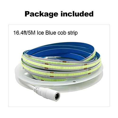 Hamrvl Cob Led Strip Lights Ice Blue Dc12V 16.4Ft/5M 320Leds/M Cri90 Bright Flexible Led Tape 8Mm, For Indoor Home Cabinet，Bedroom,Kitchen,Stage,Backlight Diy Lighting(Without Power Supply) (Ice Blue) #TOP4