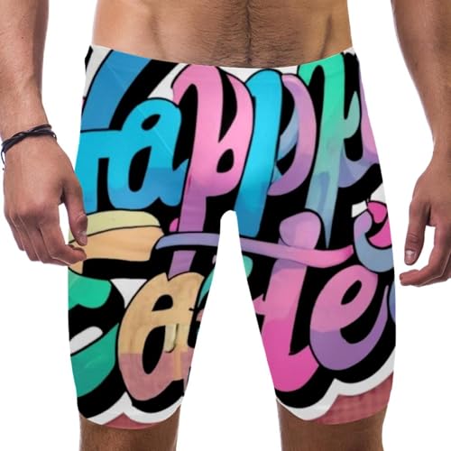 Happy Easter Swimsuit for Men & Boys,Competition Lap Swim Suit, Square Leg Endurance Training Multicoloured