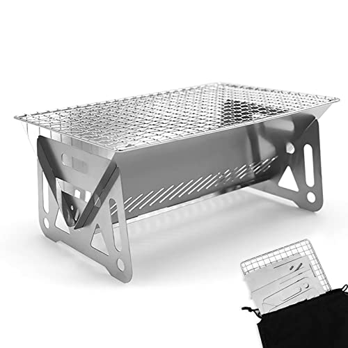 PHOJEWI Tragbarer Mini-Holzkohlegrill, Kleiner Grill, Tisch-Feuerstelle für Camping, Terrasse, Outdoor-Grill, Edelstahl, Campinggrill, Klappgrill, Rucksackreisen