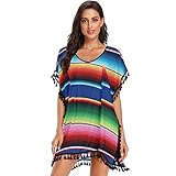 Mexican Serape Blanket Stripes Bathing Suit Cover Ups for Women Beach Swimsuit Cover up Beach Tops M