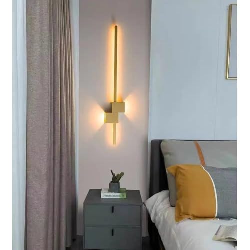 Image of Glowave Modern Golden LED Long 800mm Tube Wall Light for Bedroom Bedside Living Room Hallway - Tricolour | Warm White, White, Natural White | (Golden 2027 800mm)
