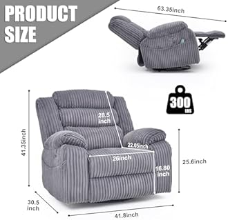 Power Swivel Rocker Recliner Chair for Adults with Massgae and Heat, USB and Type-C Charging Port, Infinite Position, Electric Glider Rocking Chairs for Living Room, Nursery, Grey