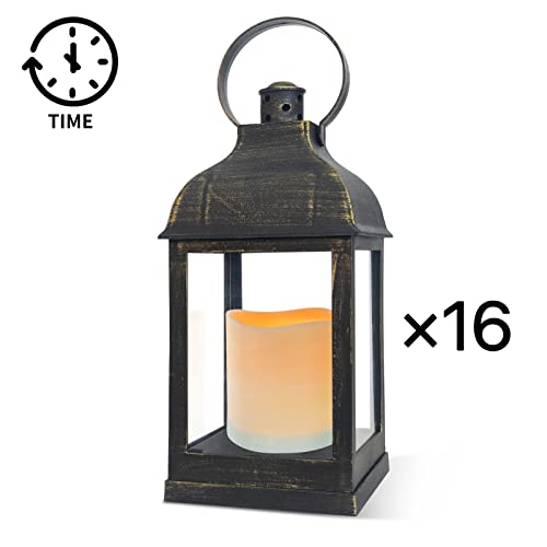 Decorative Candle Lanterns Flameless Battery-Operated With Timer Function, 10'' Indoor Outdoor Hanging Plastic Rustic Lantern Decor For Ramadan, Farmhouse, Wedding(Bronze, 16) #TOP21