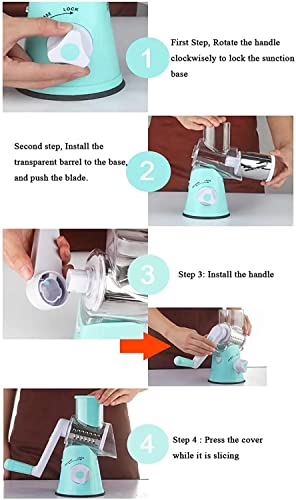 Endegoo Rotary Cheese Grater 3 In 1 Kitchen Gadgets Bpa Free Blue Cutter With Handle Mandoline Slicer Food Fruit Vegetable Shredder Nuts Grinder 3 Drum Blades And Strong Suction Base (Sky Blue) #TOP5