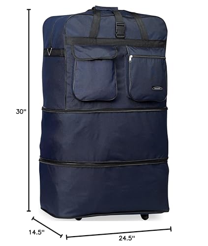 40" Navy Blue Large Expandable Rolling 6 Wheeled Duffel Bag Spinner Suitcase Luggage4
