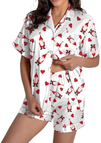 Womens Christmas Pajamas Set 2PC Satin pjs Button Down Nightwear Short Sleeve Top and Pant Sleepwear Party Clothes Womens Christmas Pajamas Set 2PC Satin pjs Button Down Nightwear Short Sleeve Top and Pant Sleepwear Party Clothes