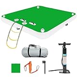 Plataforma de muelle flotante inflable, balsa ancha con escalera extraíble y superficie antideslizante, incluye bomba de aire para piscina y playa