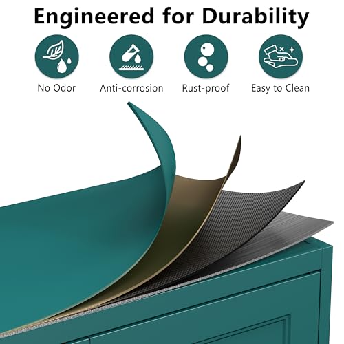 Image of Polup Kitchen Pantry Cabinet, 71 Inch Tall Metal Pantry Cabinet with Doors and Adjustable Shelves, Freestanding Food Cupboard, Storage Cabinets for Dining, Living Room, Green-Teal, Assemble Required
