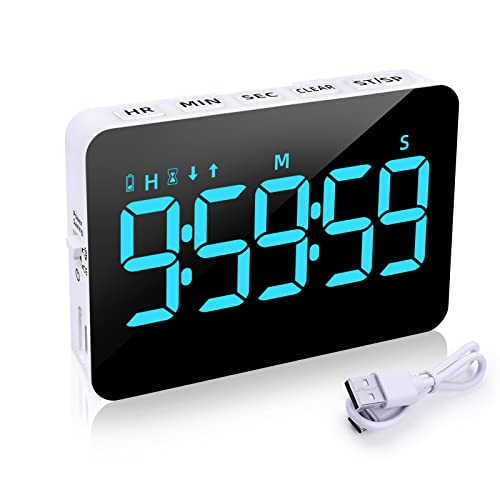 XREXS Minuteur de Cuisine Rechargeable, Compte à Rebours Chronomètre Kitchen Timer pour Cuisine Réunion Classe, Minuteur Aimanté Numérique Affichage LED, 3 Luminosité et 4 Volumes Réglables Cover