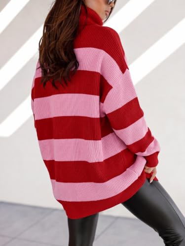 Image of Womens Turtleneck Oversized Sweater Batwing Chunky Pullover Sweater Casual Fall Loose Knit Jumper Top