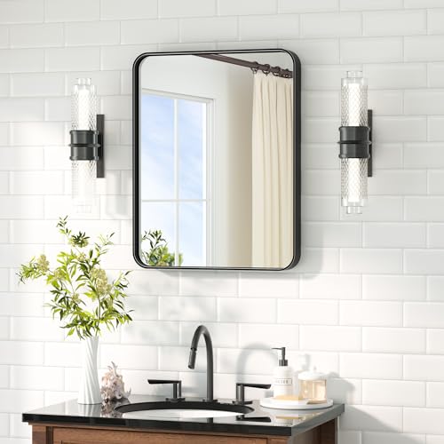 Image of TETOTE Black Mirror 16 x 20 Matte Black Metal Framed Bathroom Mirror, Tempered Glass, Modern Farmhouse Wall Mounted Mirror for Decorative(Horizontal /Vertical)