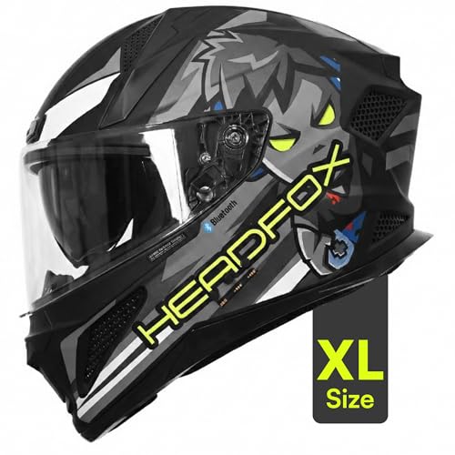 Image of HEADFOX N2F Shady Full Face Bluetooth Helmet for Bike | Waterproof Smart Helmet for Men & Women | ISI Certified | Built-in Bluetooth & LED Lights | Matte & Gloss Finish