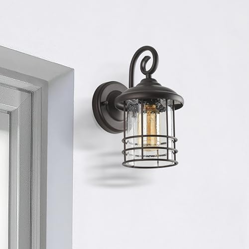 MICSIU 1-Pack 5.5" Narrow Oil Rubbed Bronze Outdoor Wall Sconce, 9.8" Rustic Farmhouse Porch Light with Seedy Glass, Anti-Rust Exterior Fixture for Slim Column, Garage, Patio, Front Door Sidelight by MICSIU - Image 4