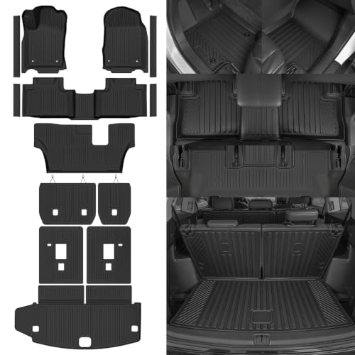 NQOQN Custom Fit Floor Mats for 2013-2015 Dodge Durango 7 Seats/Bench Seats | All Weather TPE Floor Liners & Trunk Mat & 2nd/3rd Row Backrest Mat & Door Sill Guard | Full Set Interior Accessories