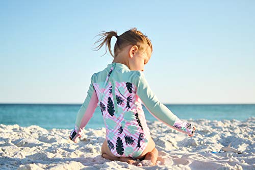 Swimzip Girl Surf Suit Upf 50+ 1 Piece Long Sleeve Body Suit | Pink Palm - 12-14 #TOP1