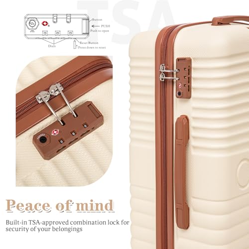 Image of 5 Piece Luggage Sets with Spinner Wheels and Tsa Lock, Hardshell ABS Suitcase Set, Lightweight Hardside Waterproof Travel Suitcases with Wheels, 20 inch, 24 inch, 28 inch Beige