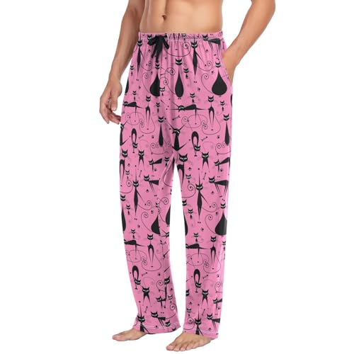 QUGRL Pajamas Pants Men Black Cats Family Long Men's Pajama Bottoms Pink Loose Mens Lounge Pjs Bottoms Night Pants Large